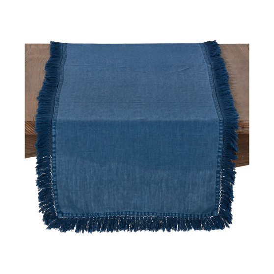 Stonewashed Linen Table Runner with Fringed Design