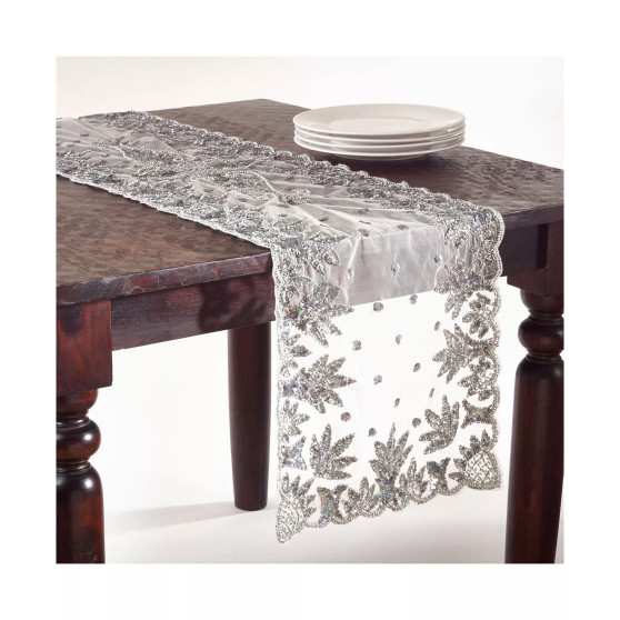 Hand Beaded Design Table Runner, 16" x 72"
