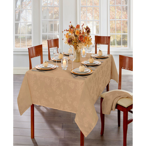 Elegant Woven Leaves Jacquard Damask Tablecloth, 60"x144"