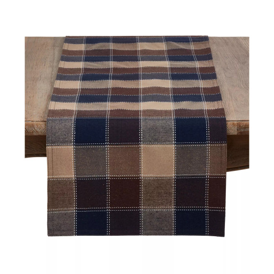 Stitched Plaid Cotton Blend Table Runner