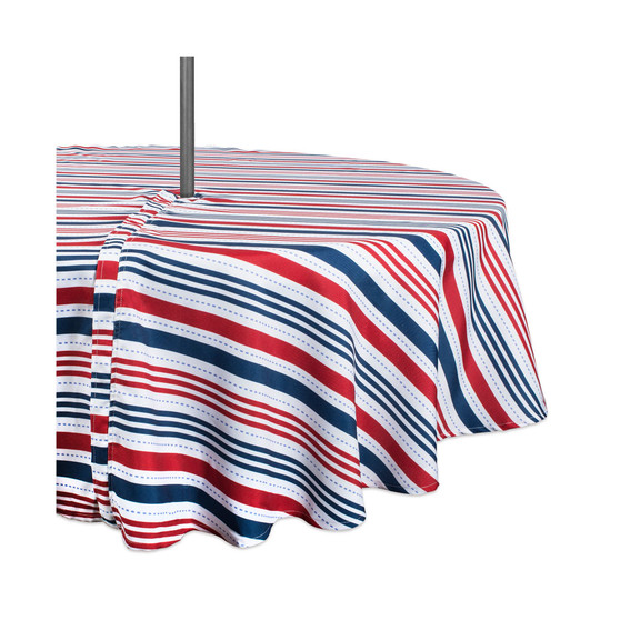 Patriotic Stripe Outdoor Tablecloth with Zipper 52" Round