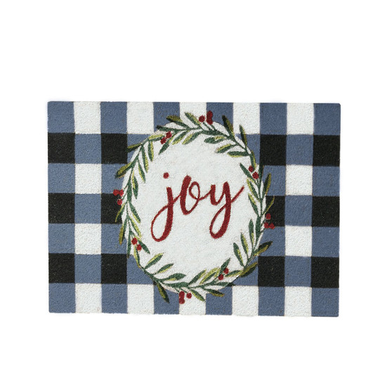Holiday Joy Wreath with Plaid Coir Doormat