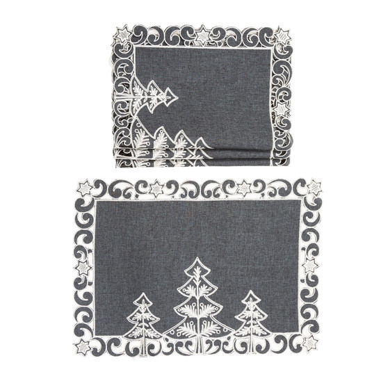 Christmas Tree Embroidered Cutwork Christmas Placemats - Set of 4