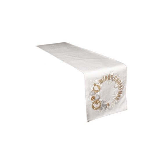 Ornament Wreath Christmas Table Runner, 13.5" x 72"