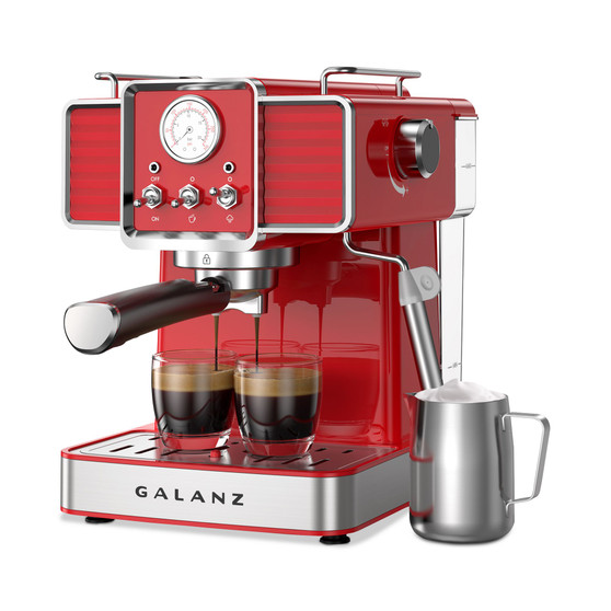 2-Cup Retro Espresso Machine with Milk Frother