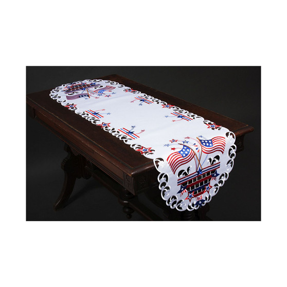 Star Spangled Embroidered Cutwork Table Runner, 15 By70"