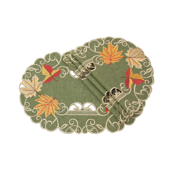 Delicate Leaves Embroidered Cutwork Fall Placemats - Set of 4