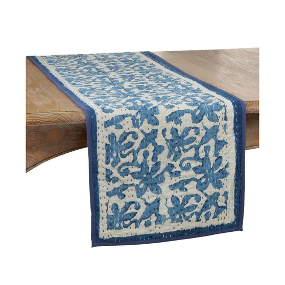 Block Print Floral Kantha Stitch Runner