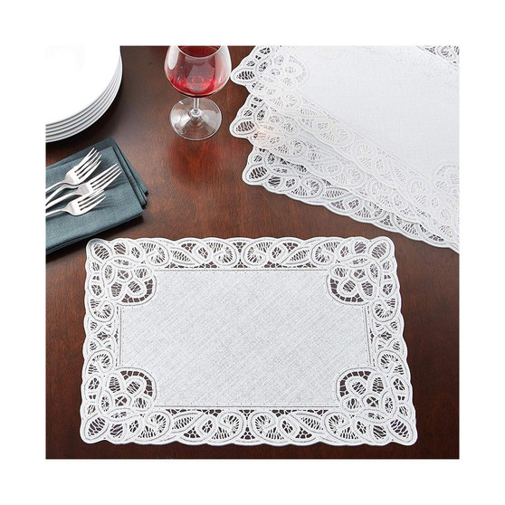Violet Vinyl Lace Battenberg Embossed Floral Pattern, Rectangle, Place Mats