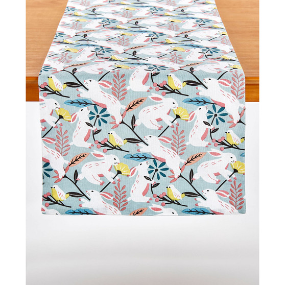 Folk Art Bunny Printed Table Runner, 72" x 14"