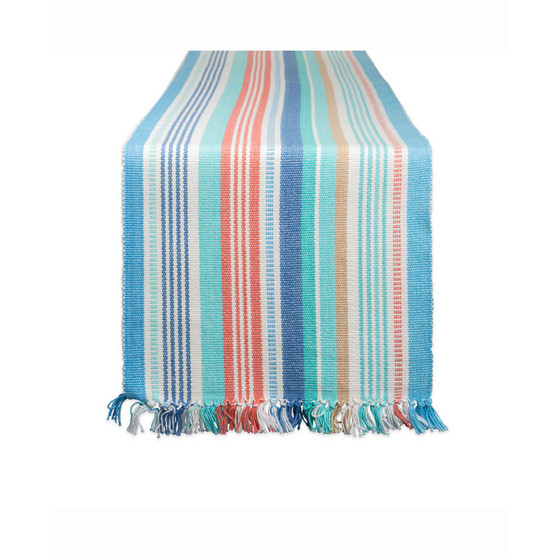 Seashore Stripe Fringed Table Runner 13" X 72"