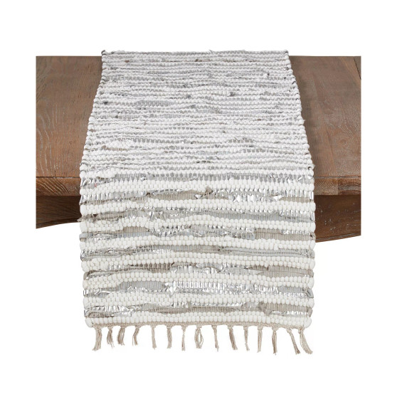 Leather and Cotton Woven Chindi Table Runner