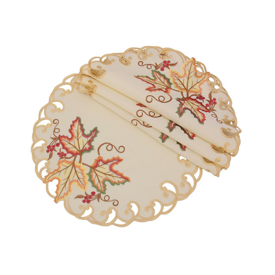 Moisson Leaf Embroidered Cutwork Fall Placemats Round - Set of 4