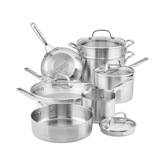 3-Ply Base Stainless Steel 11 Piece Cookware Induction Pots and Pans Set