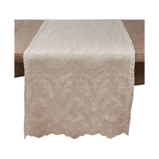 Stonewashed Table Runner with Embroidered Design