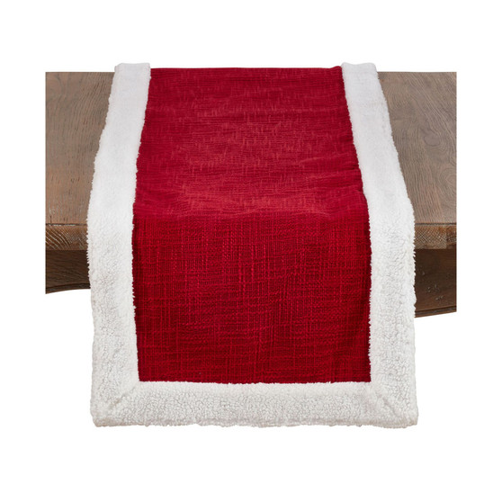 Cotton Red Christmas Runner with Sherpa Edges