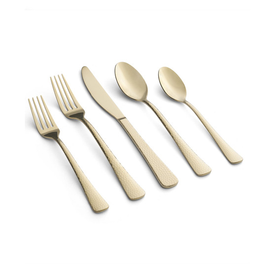 Brody Champagne Mirror Hammered Flatware Set, 20 Piece