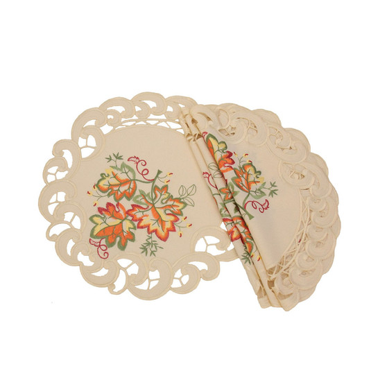 Thankful Leaf Embroidered Cutwork Fall Round Placemats - Set of 4