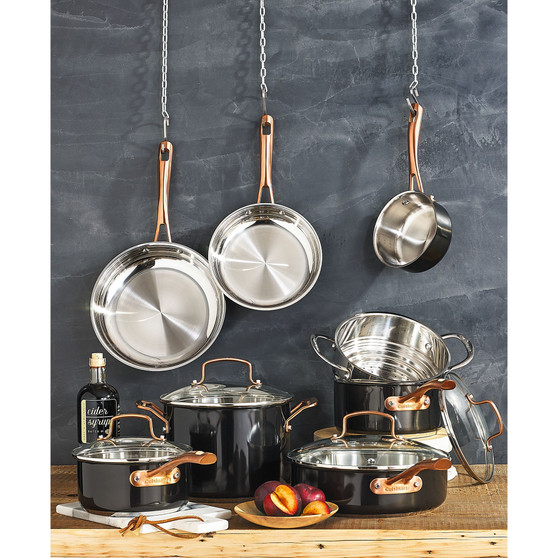 Onyx Black & Rose Gold 12-Pc Stainless Steel Cookware Set, Created for Macy's