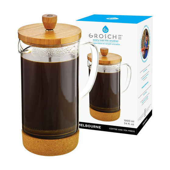 Melbourne French Press Coffee Maker with Bamboo Cork, 34 fl oz Capacity