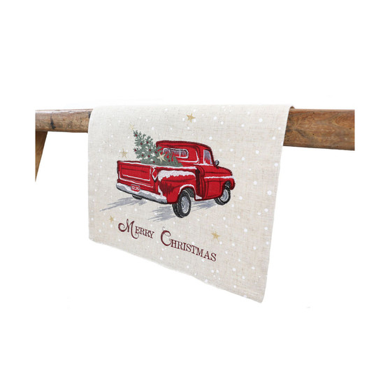 Merry Christmas Truck Embroidered Table Runner