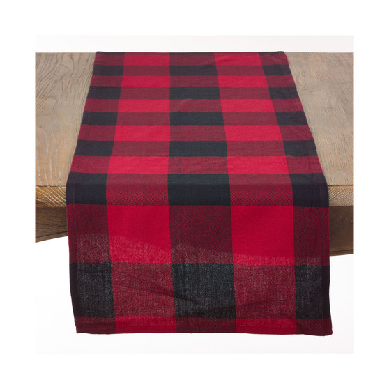Cotton Table Runner with Buffalo Plaid Pattern, 16" x 108"