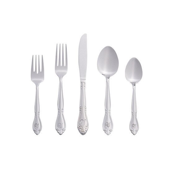 Riverridge Rose 46 Piece Monogrammed Flatware Set - V, Service for 8