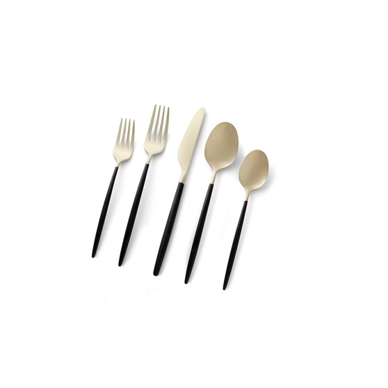 Gaze Two Tone Black-Gold Satin 20 Piece Flatware Set, Service For 4