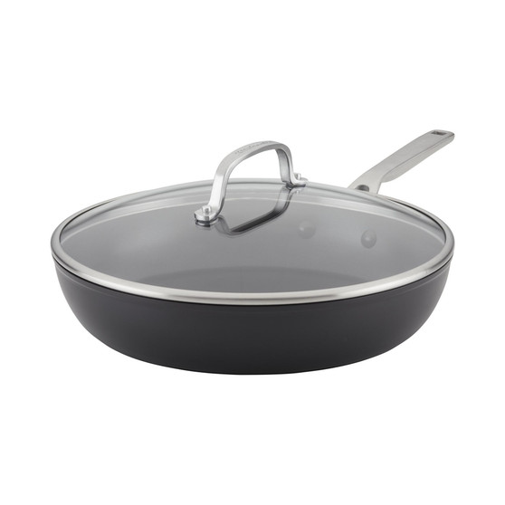 Hard-Anodized Induction Nonstick Frying Pan with Lid, 12.25", Matte Black