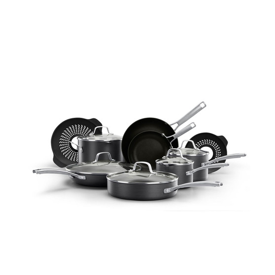 Classic Hard-Anodized Nonstick Cookware 14-Piece Pots and Pans Set with No-Boil-Over Inserts