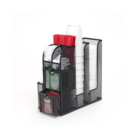Coffee Condiment and Accessories Caddy Organizer, for Coffee Cups, Stirrers, Snacks, Sugars, etc. Mesh