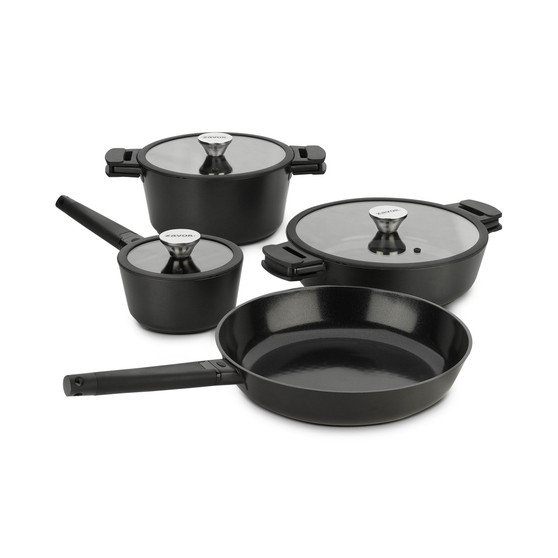 Noir 7-Pc. Cast Aluminum Cookware Set with Removable Handles