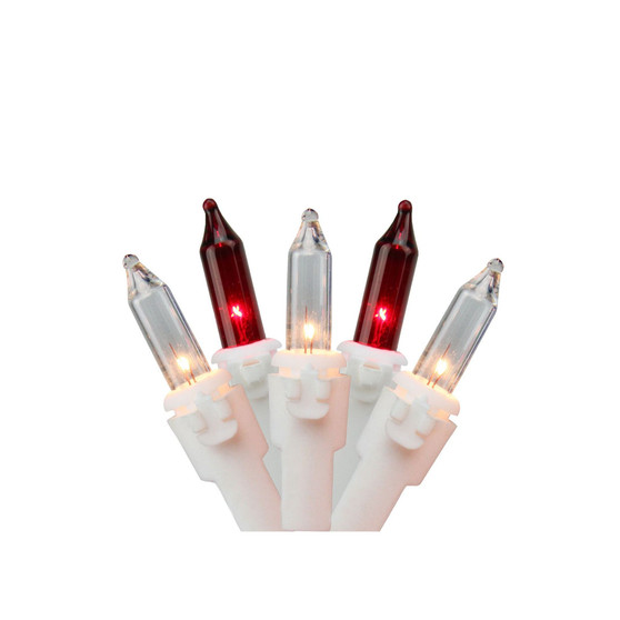 Set of 50 Red Clear Mini Christmas Lights 2.5" Spacing - White Wire