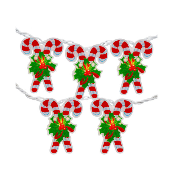 10 Count Candy Cane Christmas Light With Wire Set, 6'