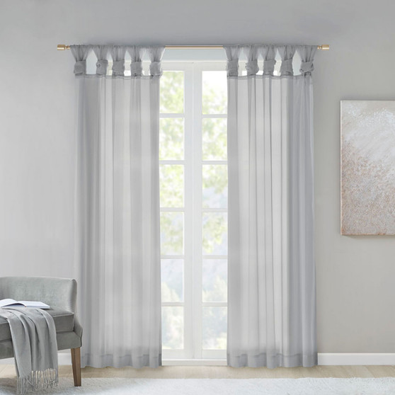 Ceres Twist Tab Voile Sheer Window Pair, Light Grey - 84" Panel Curtain