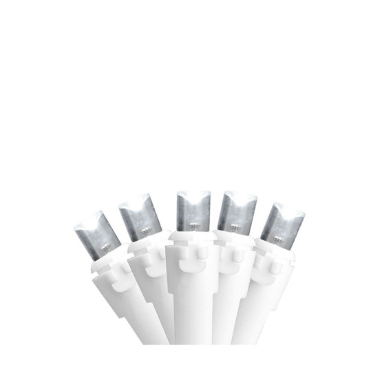 Set of 50 Pure White LED Wide Angle Christmas Lights on White Wire