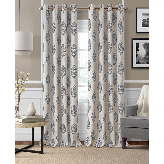 Navara Medallion Print Linen 52" x 84" Blackout Curtain Panel