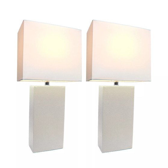 Elegant Designs 2 Pack Modern Leather Table Lamps with White Fabric Shades