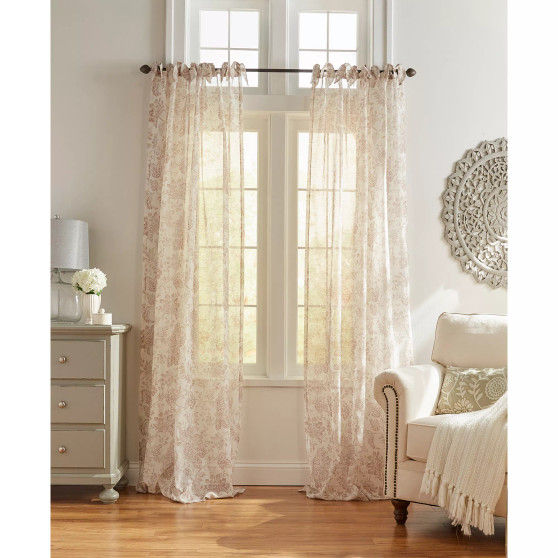 Westport Floral Tie-Top Sheer Window Curtain