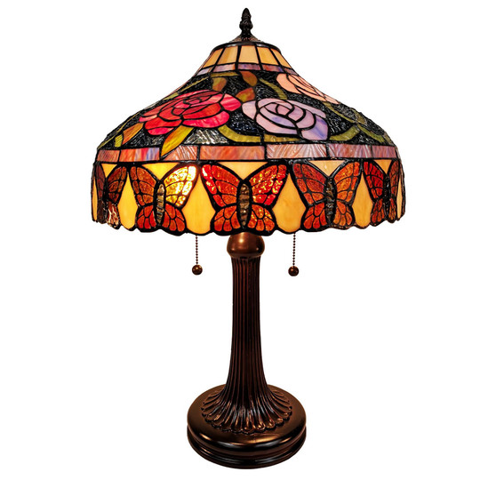 Tiffany Style Roses and Butterflies Table Lamp