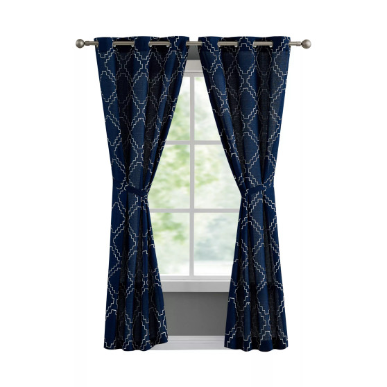 Somerset Embroidered Light Filtering Grommet Window Curtain Panel Pair with Tiebacks Collection