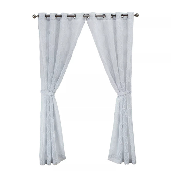Everyn Sheer Embellished Grommet Window Curtain Panel Pair with Tiebacks, 52" x 84"