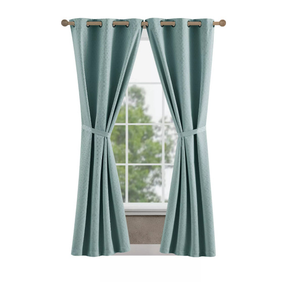 Faye Textured Blackout Grommet Window Curtain Panel Pair with Tiebacks Collection