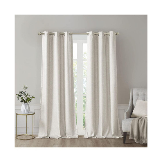 Polyester Printed Faux Silk Total Blackout Window Panel Pair, Ivory - 42x84"