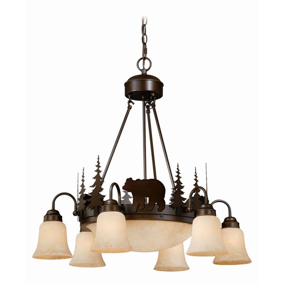 Bozeman 9 Light Rustic Bear Amber Glass Chandelier