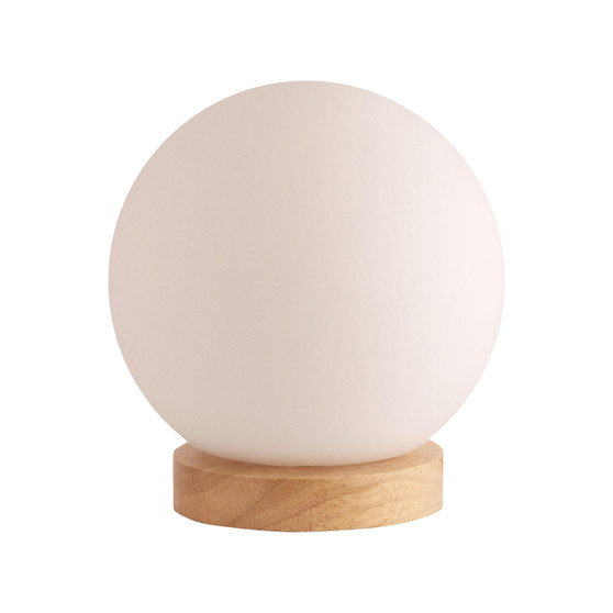 Light Accents Round Table Lamp Natural Wooden Base With Glass Shade