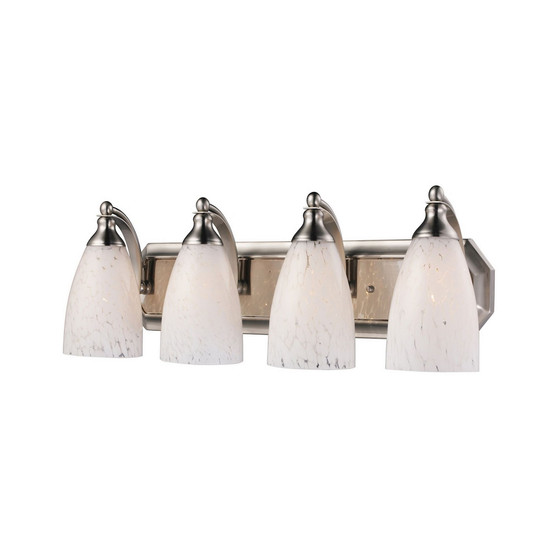 Vanity 4 Light Satin Nickel with Snow White Glass