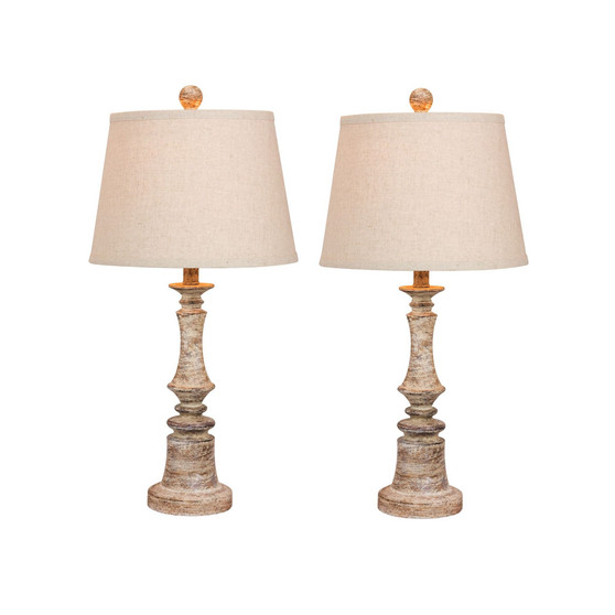 Distressed Candlestick Resin Table Lamps, Set of 2