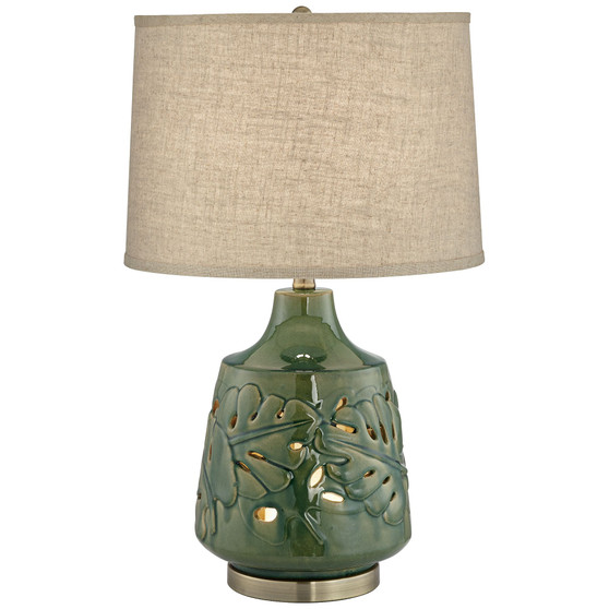 Green Glaze Ceramic Table Lamp w/ Nightlight