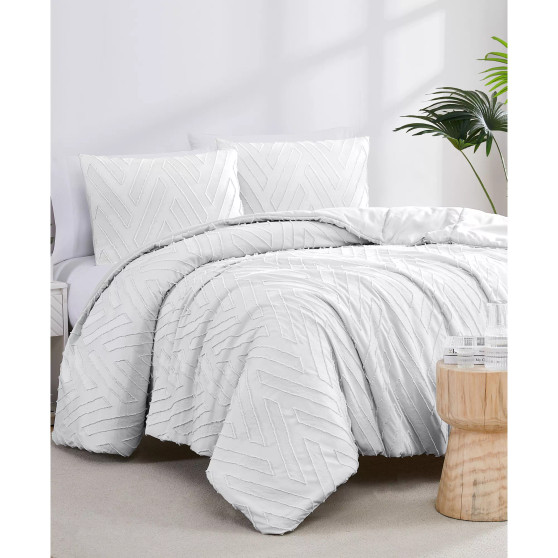Chevron Clipped 3 Piece Jacquard Comforter Set, Twin